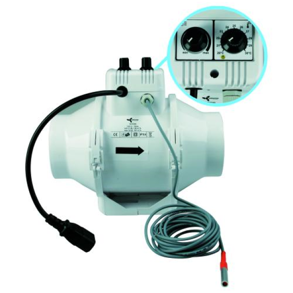 VENTILUTION&reg; Kanavapuhallin Mixed In-Line 100mm - 100-187m&sup3;/h Termostaatilla